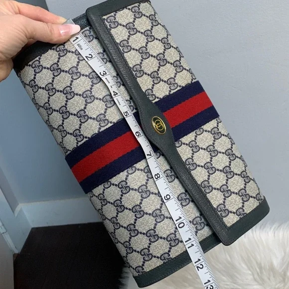 Authentic and vintage navy blue Gucci Ophidia Sherry Line XL clutch - Picture 9 of 17